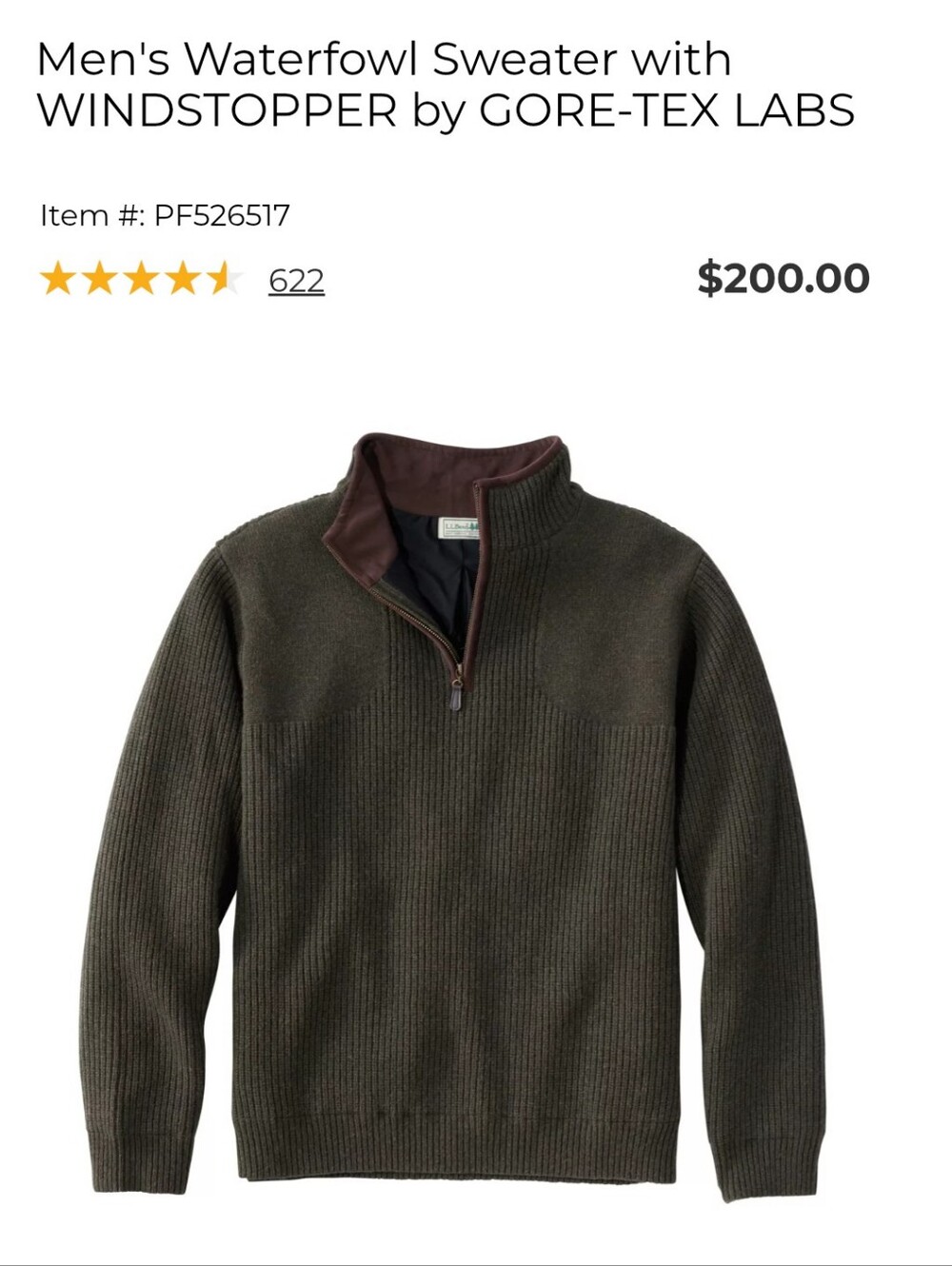 L.L. Bean Men's Windstopper Sweater - Medium